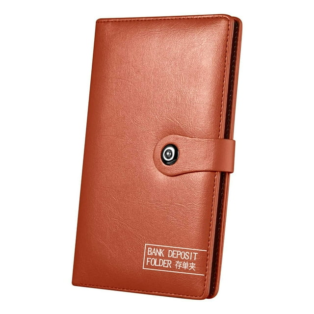 Brown Bank Deposit Organizer Checkbook Holder With Pvc Inner Pages Magnetic Closure Bill Document Wallet For Receipts Passbook Savings Bond 5.51X8.85 Inches