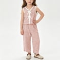 thumbnail image 2 of FRSASU Girls Summer 2 Piece Outfits BowTie Front Sleeveless Vest Tops with Wide Leg Pants Striped Knit Matching Sets Pink, 2 of 9