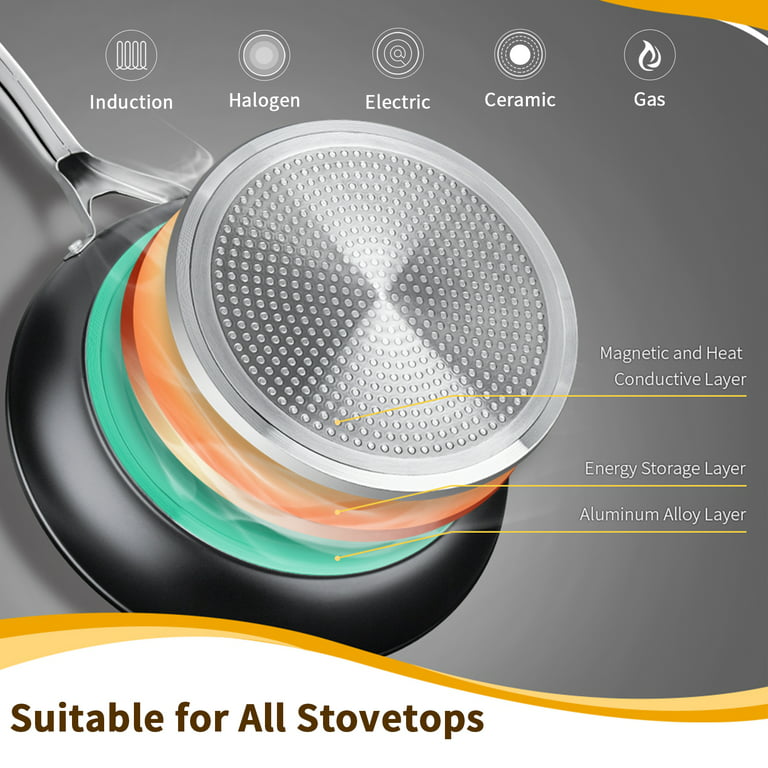 HITECLIFE Nonstick Skillet 9.5 inch, Frying Pan for All Stoves, Induction  Omelette Pans, Black Cookware, Oven & Dishwasher Safe 