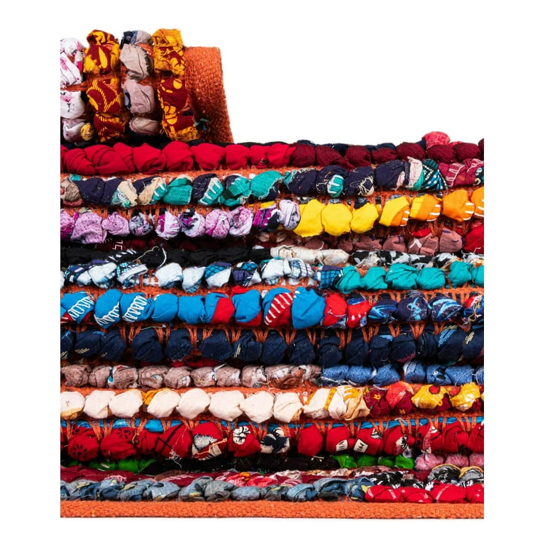 Unique Loom Braided Chindi Collection Area Rug - Multi-Striped (9