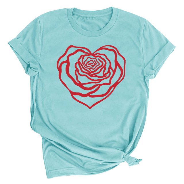 Meichang T-Shirt de la Saint-Valentin pour Femmes Manches Courtes Mignon Cœurs Graphiques Col Rond Mode Décontractée Hauts Blouse