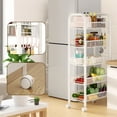 thumbnail image 6 of 5 Tier Rolling Cart Storage Vegetable Rack, Metal Slim Storage Trolley on Wheels, Beauty Fruit Drinks Trolley with 4 Hooks, Mesh Basket Narrow Shelf Unit for Kitchen Bathroom Office, 6 of 6