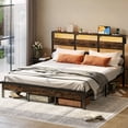 thumbnail image 4 of Bestier King Size Platform Bed Frame with Storage Headboard, LED Lights & USB Charging Station, Metal Bed Frame Rustic Brown, 4 of 13