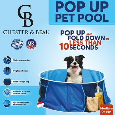 Chester & Beau: Pop Up Pet Pool & Bath (Dogs)-  - Medium - 35.8 x 13", 2-In-1, Pops Up in Less Than 10 Seconds, Dog Grooming, Cooling & Play, Durable Material