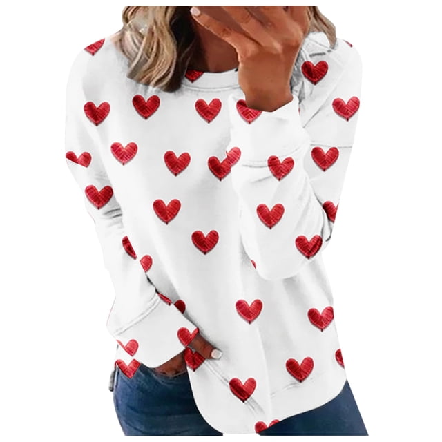 jsaierl Chandail en Molleton pour Femmes Graphique, Chandails en Molleton de la Saint-Valentin pour Femmes Mignons Imprimé Cœur Chandails en Molleton Tendance Chandail Col Rond Décontracté Manches Longues pour Femmes