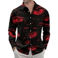 thumbnail image 2 of Domuza Button Up Shirt Men Long Sleeve Halloween Novelty Spooky Print Loose Fit T-Shirts Lightweight Casual Collared Blouse for Halloween Party Red 2XL, 2 of 7