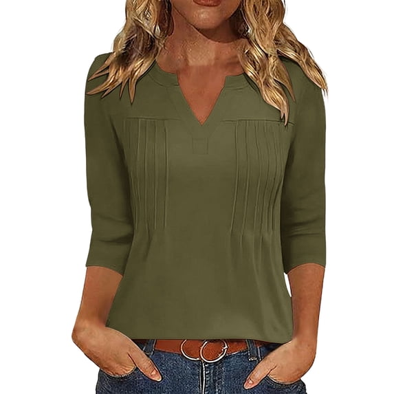 Abomasnow Women's Athletic Shirts 3/4 Length Sleeve V-Neck Tops Dressy Work Office Casual Workout Yoga Shirts