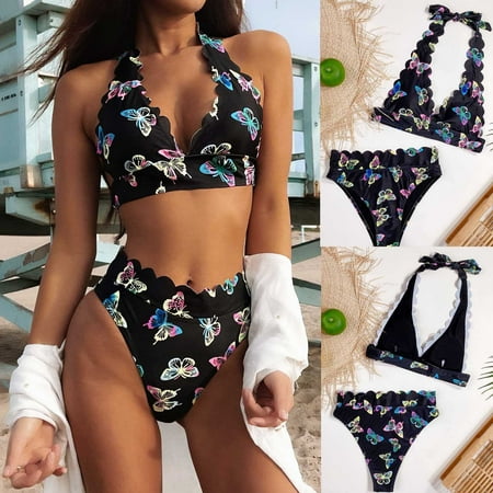

Finelylove Womens Swimsuits Push-Up Sport Bra Style Bikini Black L