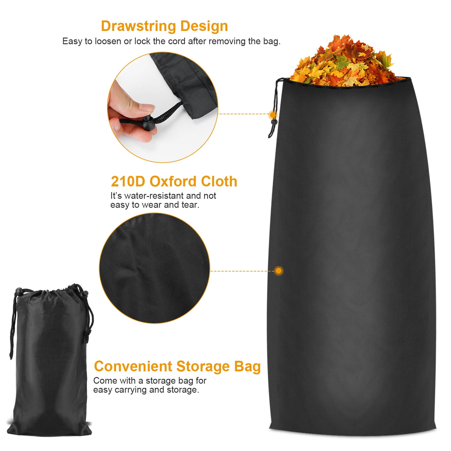 54 Cubic Foot Lawn Tractor Leaf Bag, Large Capacity Leaf Collection Bag for Ride-On Mowers, Wear-Resistant Oxford Fabric, Waterproof, Drawstring Design, with Carry Bag