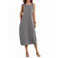 thumbnail image 3 of Women's Dresses Long Sundresses Plaid Striped Pockets Maxi Dress for Summer Casual Beach Vacation Black S, 3 of 9
