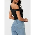 thumbnail image 4 of Rdhnmea Women's Tight Fitted Slash Neck One Shoulder Sleeveless Crop Tops, 4 of 9