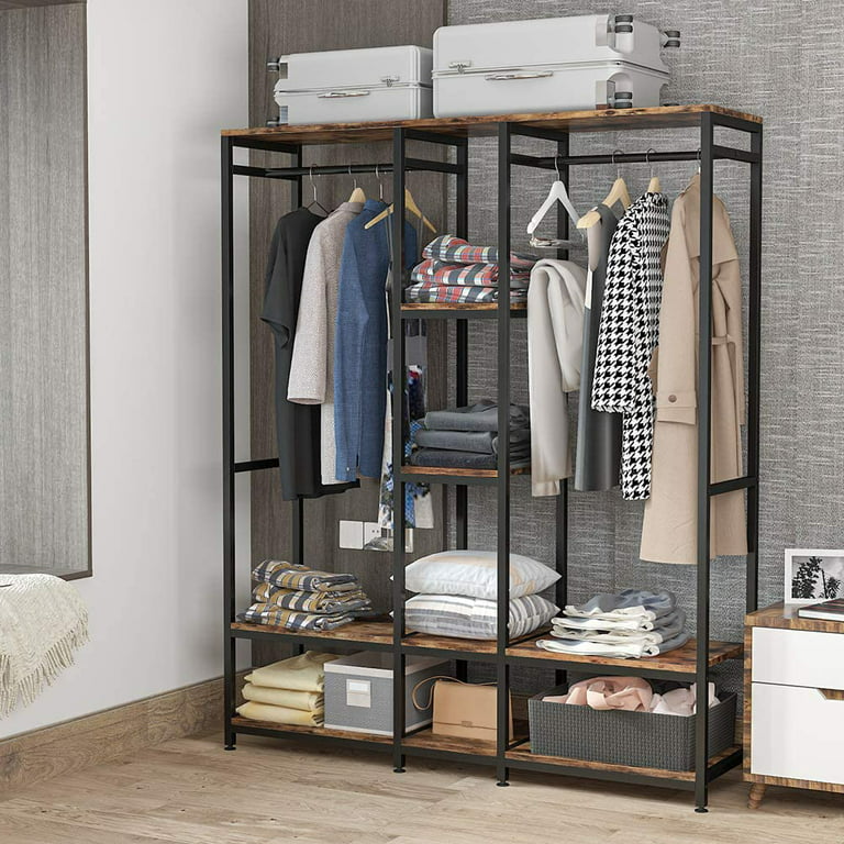 Tribesigns Double Rod Free standing Closet Organizer,Heavy Duty Clothe  Closet Storage with Shelves 