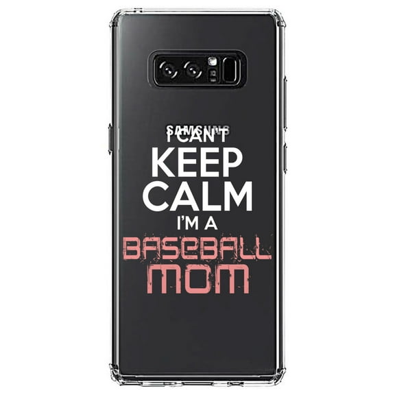 DistinctInk Clear Shockproof Hybrid Case for Samsung Galaxy Note 8 - TPU Bumper Acrylic Back Tempered Glass Screen Protector - Can't Keep Calm I'm a Baseball mom