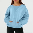 thumbnail image 2 of Tiqkatyck Sweatshirt for Women, Women's Fashionable Solid Color Pullover Loose Ribbed Splicing Long Sleeve Pocket Top Sweatshirt Womens Tops Blue, 2 of 7