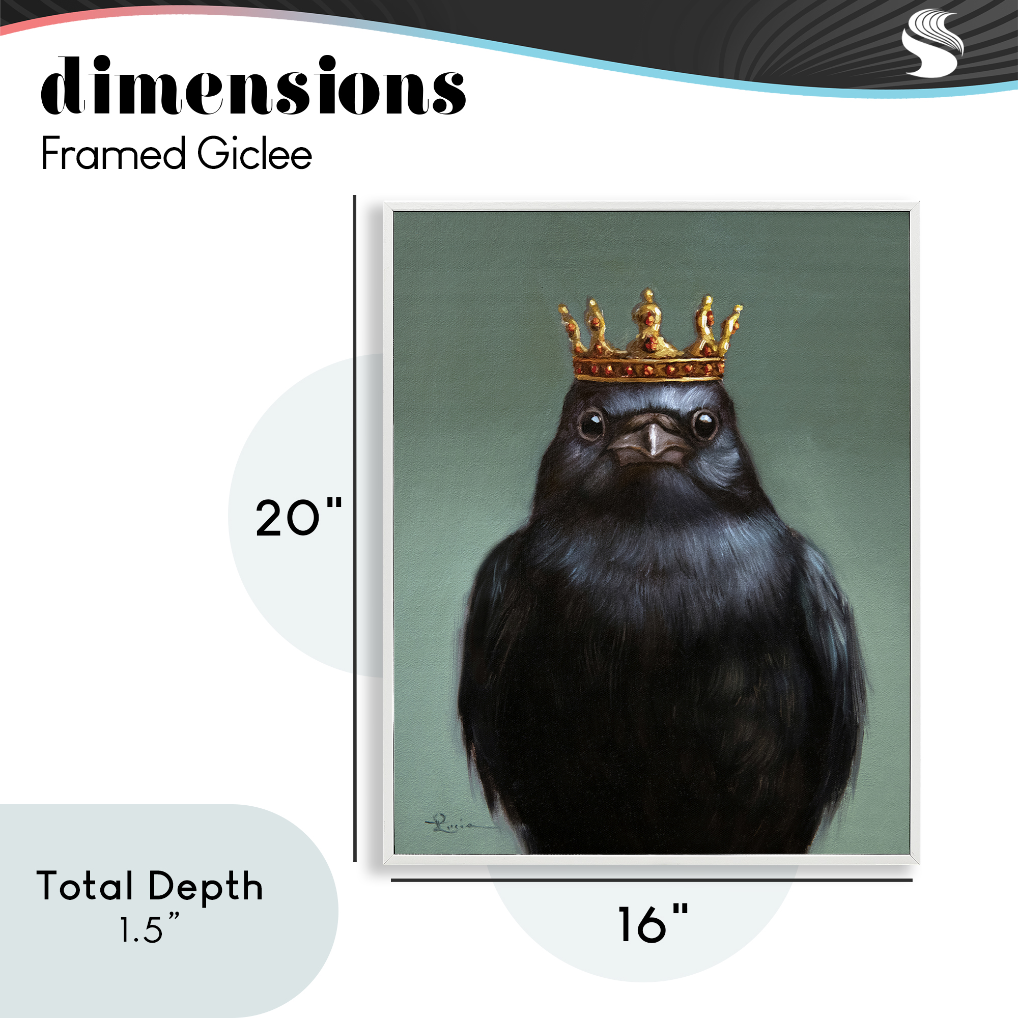 King Crow Portrait White Framed Giclee Art, design by Lucia Heffernan