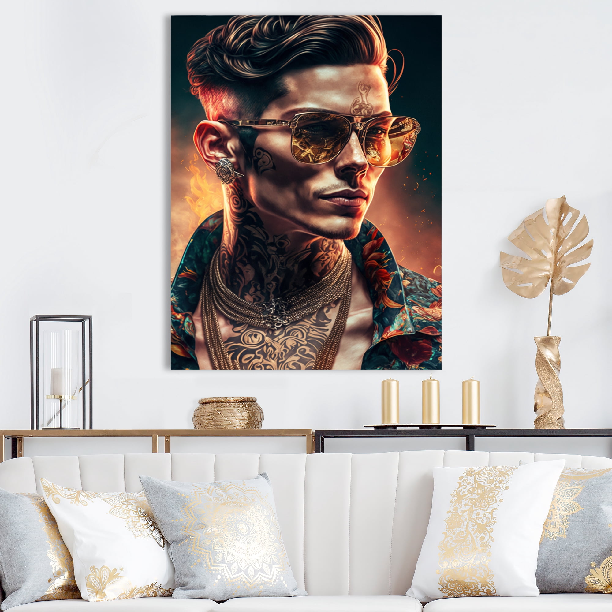 Designart Fashion Muscular Man With Sun Glasses 1 II Canvas Wall Art