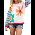 thumbnail image 2 of Suéteres con Estampado Floral para Mujer, Suéteres de Punto de Cuello Redondo y Larga con Retazos A Rayas S, 2 of 10
