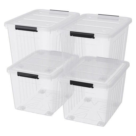 4 Pack 70 L Large Latching Storage Container Bin, Plastic Wheeled Storage Box