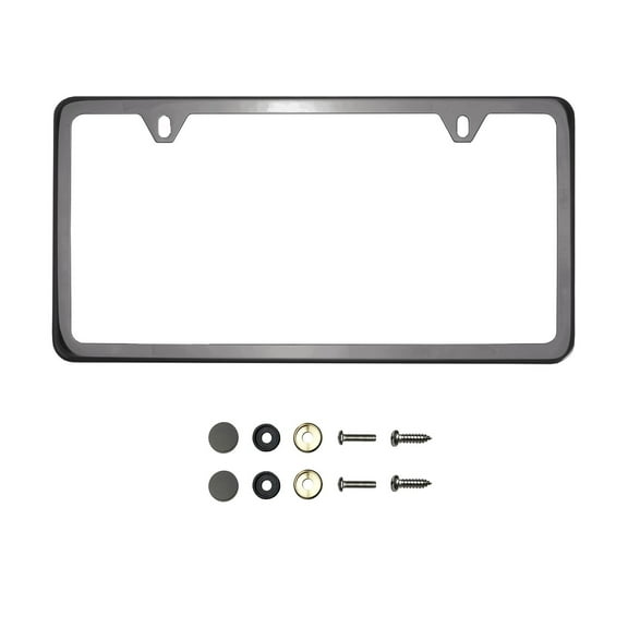 KA Depot Two Hole Slim Version Black Smoke Titaninum Gun Metal Chrome License Plate Frame T304 Stainless Steel   Metal Screw Caps