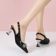 thumbnail image 6 of Nrmvnmi Women's Rhinestone Slingback Pumps Pointed Toe Low Heel Patchwork Dress Heeled Sandals Black Mothers Day Gifts, 6 of 9