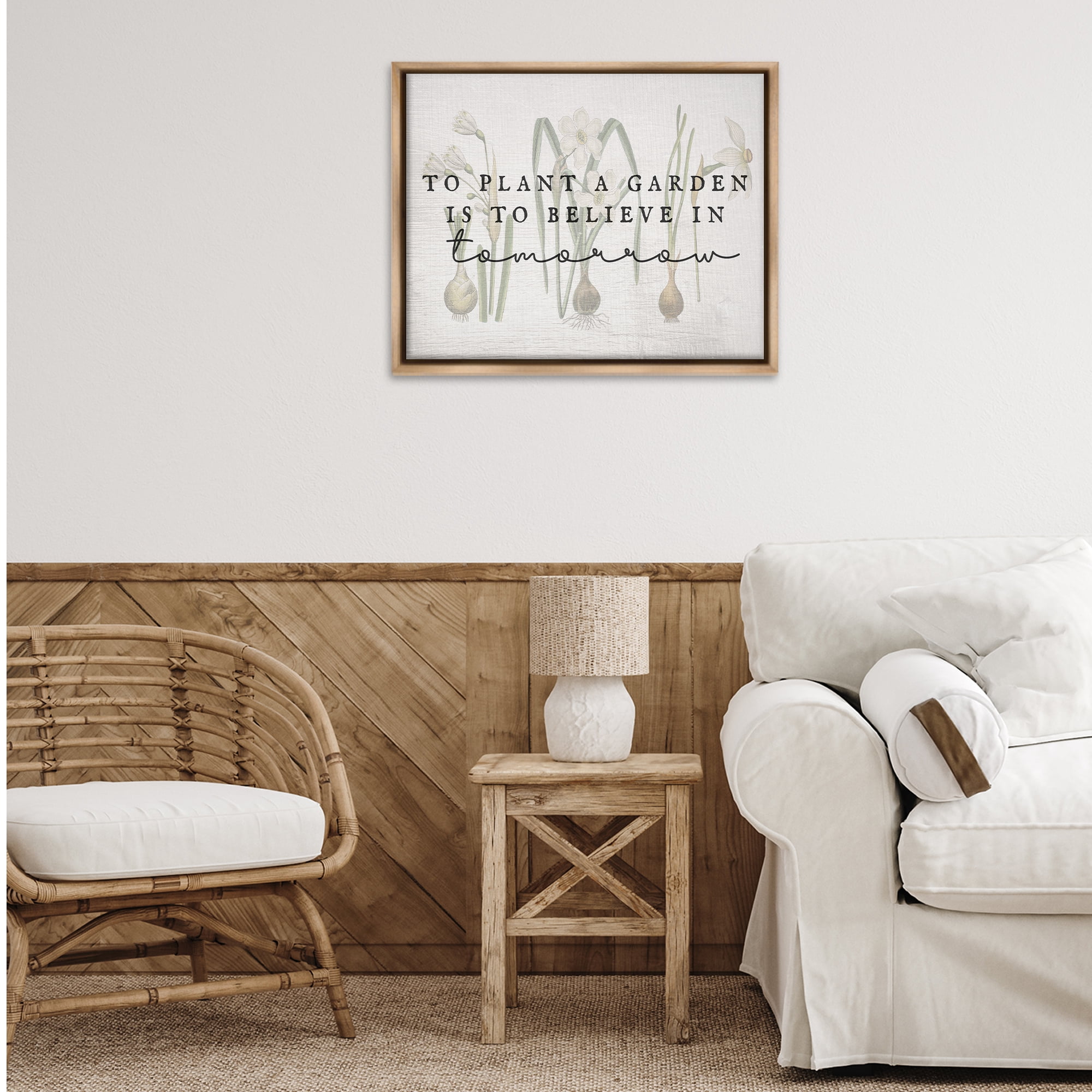 Stupell Industries Believe in Tomorrow Inspiring Plants & Flowers Painting Brown Floater Framed Canvas Art Print Wall Art, 31 x 25