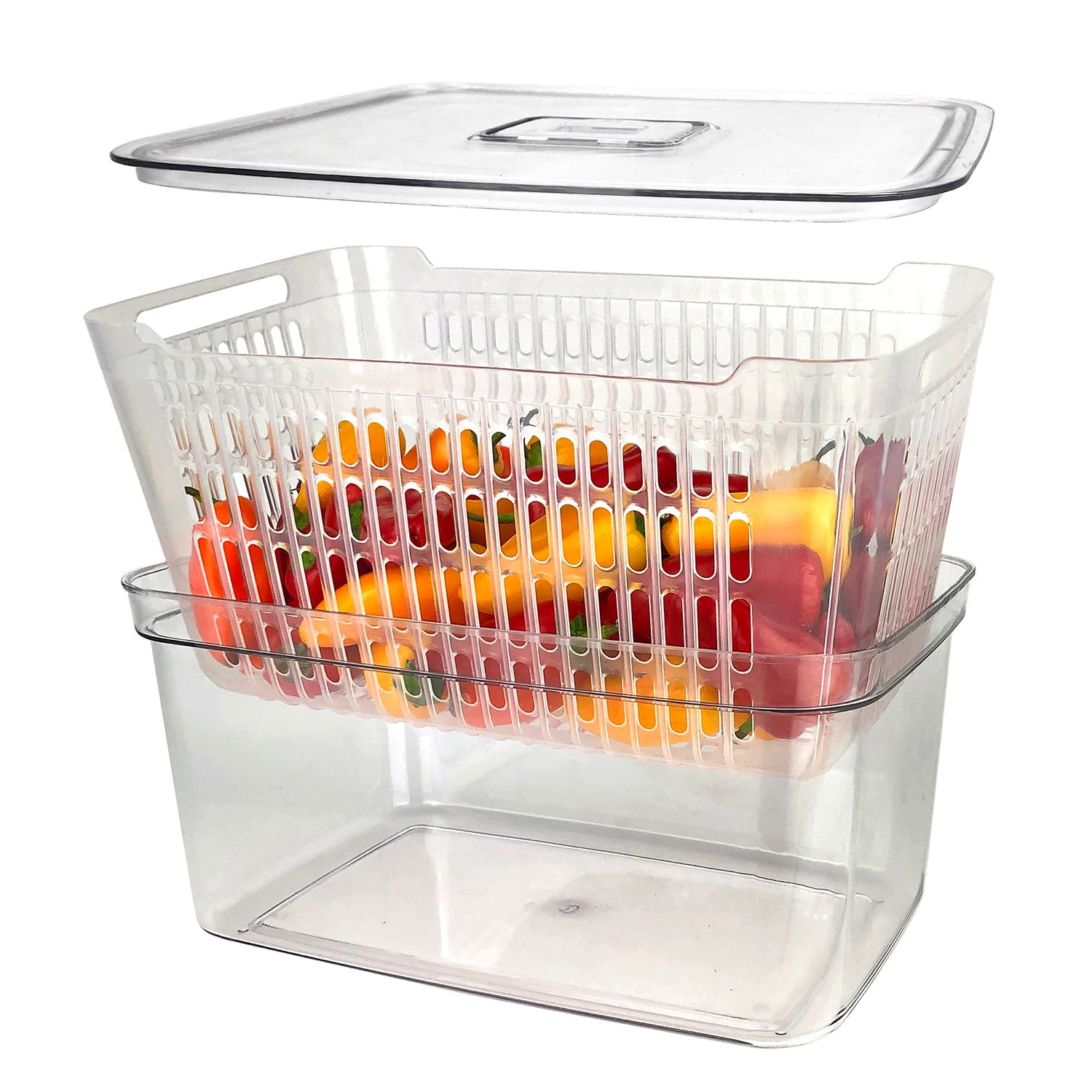 Spigo Eco Home Plastic Produce keeper With Removeable Vented Lid And  Basket, 8.25x6x4 Inches