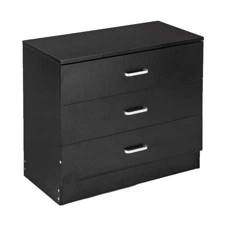 Ktaxon 3-Drawer Dresser Pure White with Metal Handles Bedside Night Stand Bedroom  Black