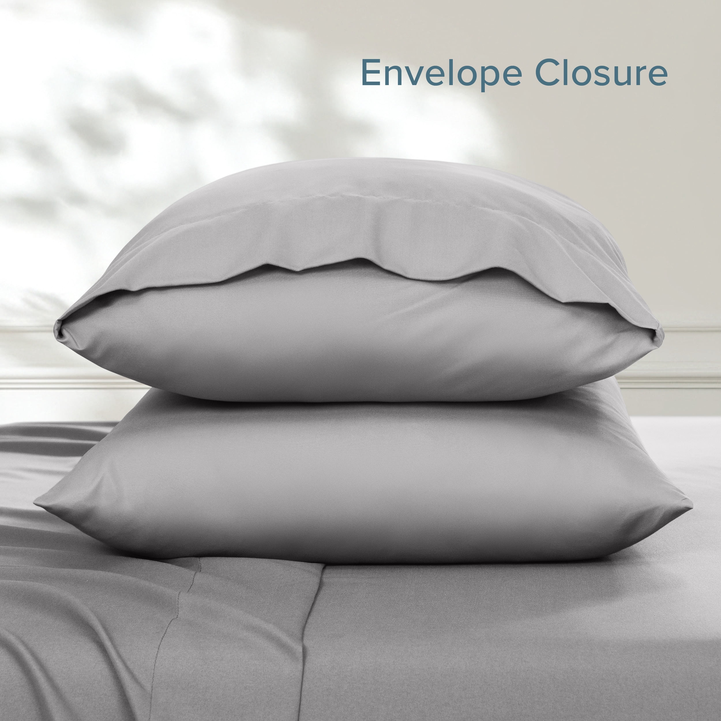 Bare Home Pillowcase Set - Envelope Closure - Premium 1800 Collection - Double Brushed - Ultra Soft - King Size 20x36, Light Gray, 2 Count