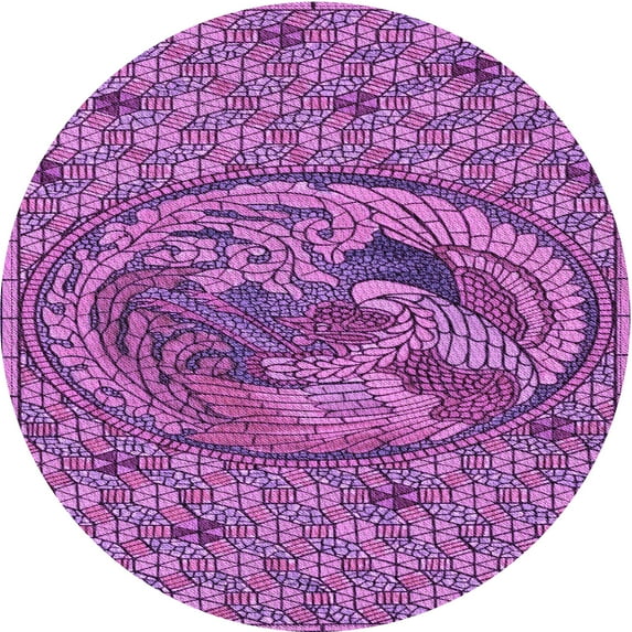 Ahgly Company Machine Washable Indoor Round Transitional Dark Magenta Purple Area Rugs, 5' Round