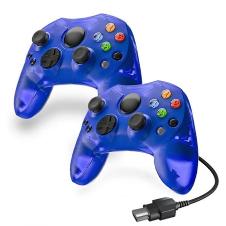 RetroFam 2 Pack Wired Game Controller - Compatible with Xbox Original Game Console – Duke Style Clear Blue