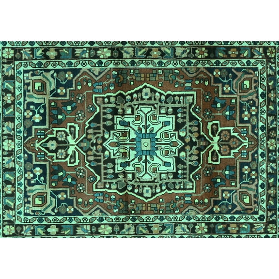 Ahgly Company Machine Washable Indoor Rectangle Persian Turquoise Blue Traditional Area Rugs, 5' x 7'