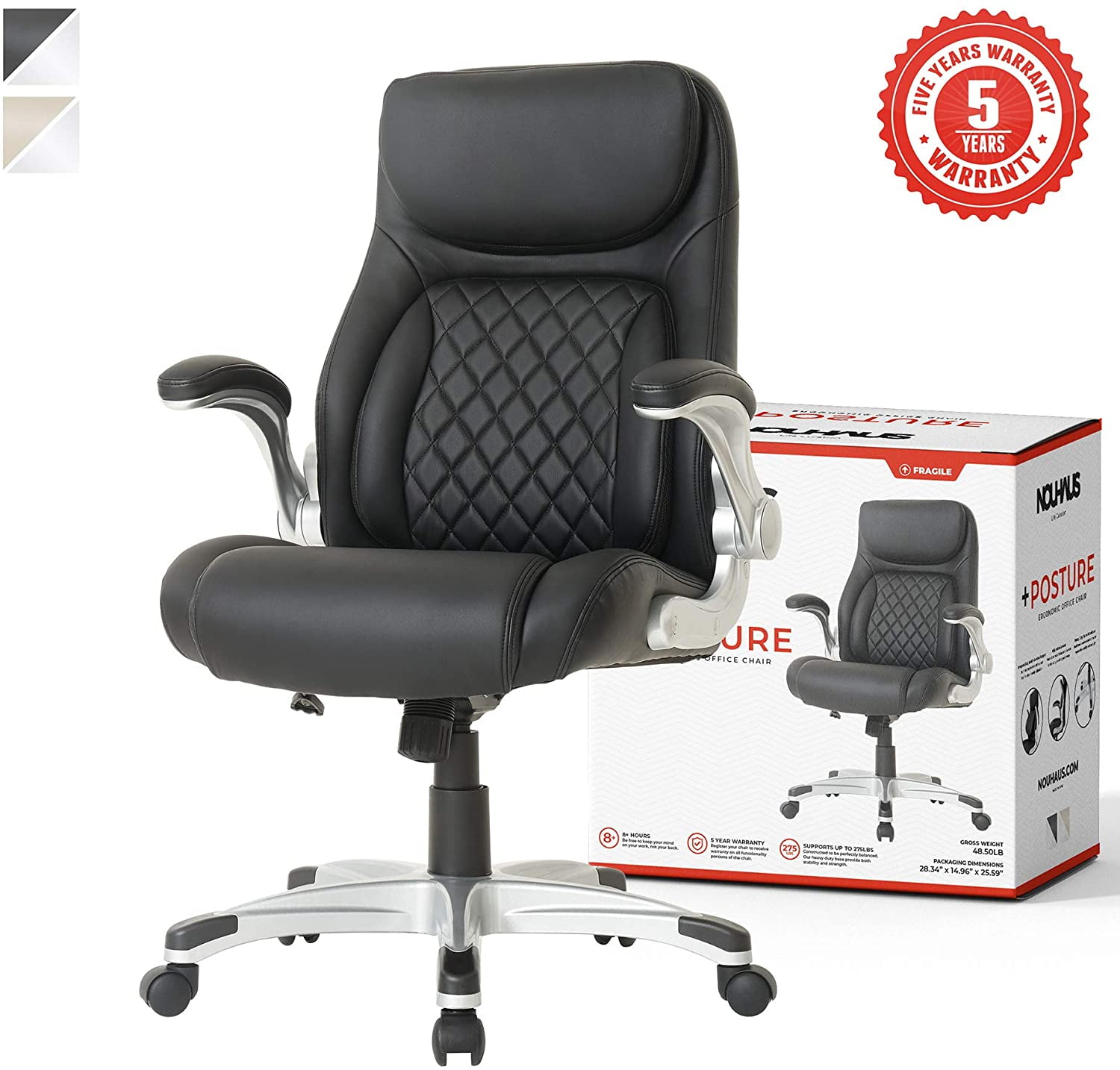 Nouhaus Posture Ergonomic Pu Leather Office Chair Click5 Lumbar Support With Flipadjust Armrests Modern Executive Chair And Computer Desk Chair Black Walmart Com Walmart Com