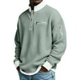 thumbnail image 3 of Nokdvo Men's 1/4 Zip Shirts Waffle-Knit Long Sleeve Sweatshirts with Zipper Pocket Stand Collar Polo Shirt Textured Lightweight Big and Tall Relaxed Fit Comfort Golf Pullover Sweater,Light Green M, 3 of 7
