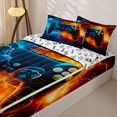 thumbnail image 3 of Erosebridal Neon Game Controller Zipper Twin Comforter Sets with Fitted Sheet and 2 Pillowcases,Hexagon Lightning Print Zipper Bedding Set,Blue Orange Black,Reversible, 3 of 6