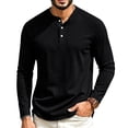 thumbnail image 2 of Men's Henley Waffle T-Shirt Long Sleeve Casual Lightweight Pullover Shirts Soft Stretch Tees for Business Golf,L, 2 of 8