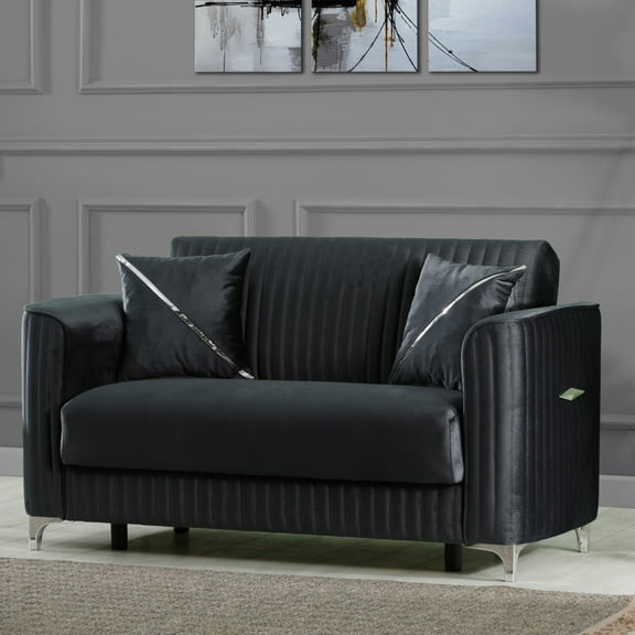 Ottomanson 61" Convertible Loveseat Sleeper with Storage, Modern Microfiber Sofa for Small Spaces, Gray