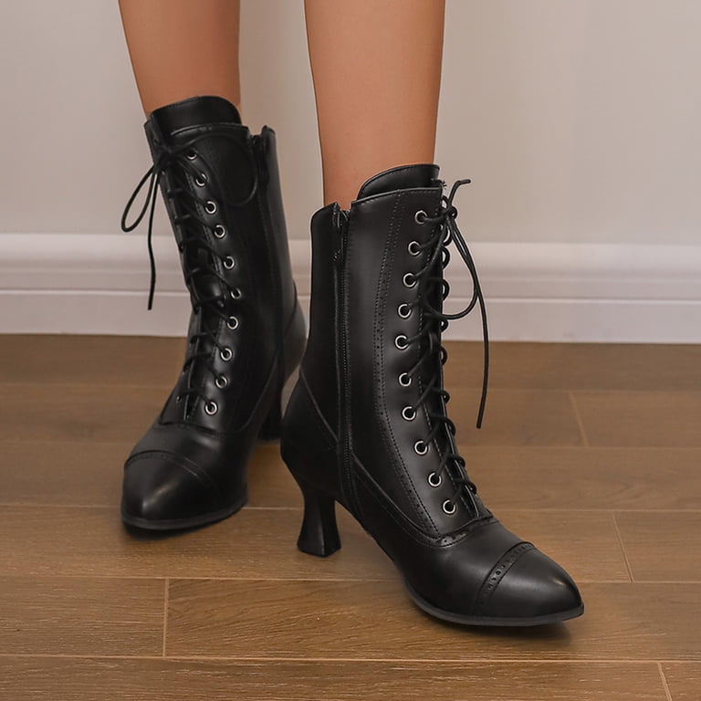 Dakaela Victorian Boots for Women Vintage Granny Witch Ankle Boots
