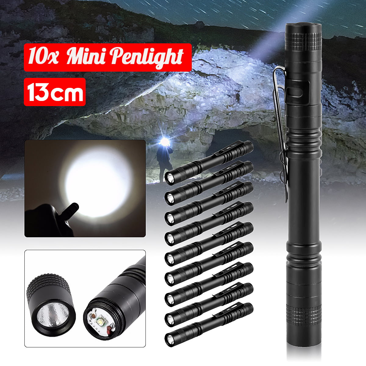 3/5/10x XPE-R3 LED Flashlight Mini Pen Light Penlight Portable Torch AAA Lamp 