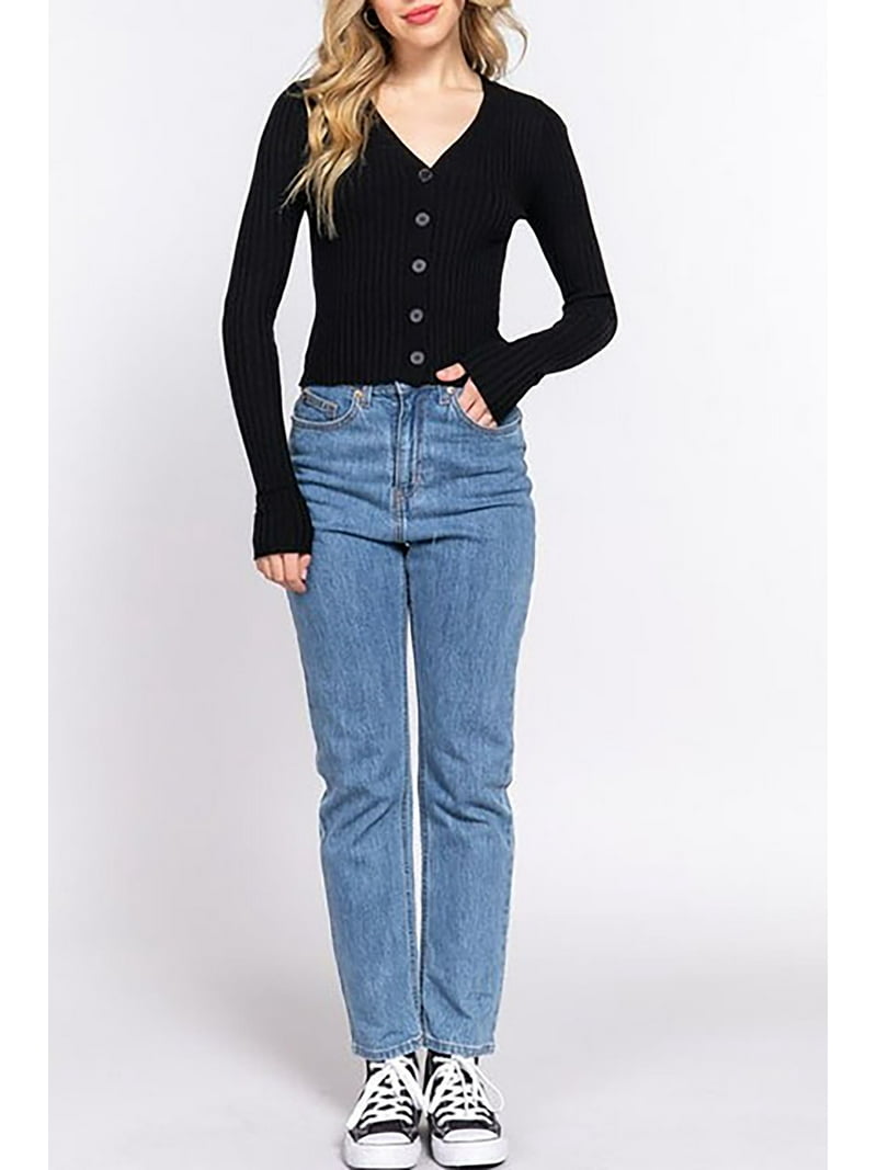 Women's Lightweight V-Neck Cardigan - Ribbed Detail Snap Button Sweater | Stretchy Long Sleeve Layering Piece S-3XL 5 thumbnail image