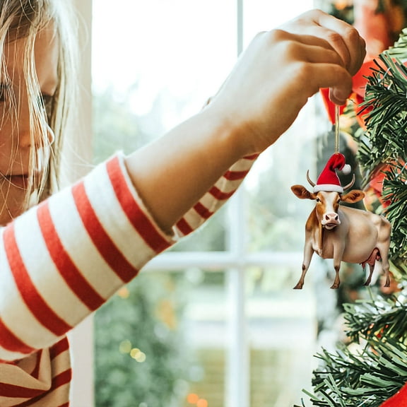 OAVQHLG3B Christmas Cow Hanging Ornaments Wooden Funny Farm Cow Animal Ornaments for Christmas Tree Decorations Kids Cow Decor for Stocking Stuffers Farmhouse Xmas Holiday Party Gifts