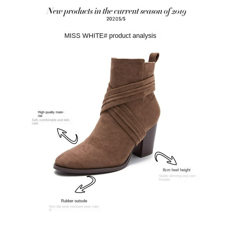 Womens Ankle Boots Slip on Pointed Toe Chunky Block Mid Heel Leather Elastic Panel Casual Chelsea Western Booties Walmart