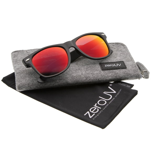 zeroUV Unisex Matte Finish Color Mirror Lens Large Square Horn Rimmed Sunglasses 55mm (Black / Crimson) - 55mm