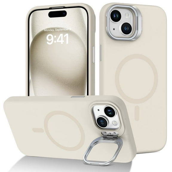 GAOBAO for iPhone 14 Plus/iPhone 15 Plus Case, Compatible with MagSafe, Magnetic Silicone Drop Protection Phone Case with Camera Stash Stand