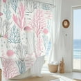 thumbnail image 2 of Nautical Coastal Shower Curtain, Pink Cute Beach Ocean Theme Fabric Shower Curtain, Colorful Funky Summer Coral Fish Starfish Shower Curtain Set, Fun Trendy Bathroom Decor, Ivory, 72x72, 2 of 6