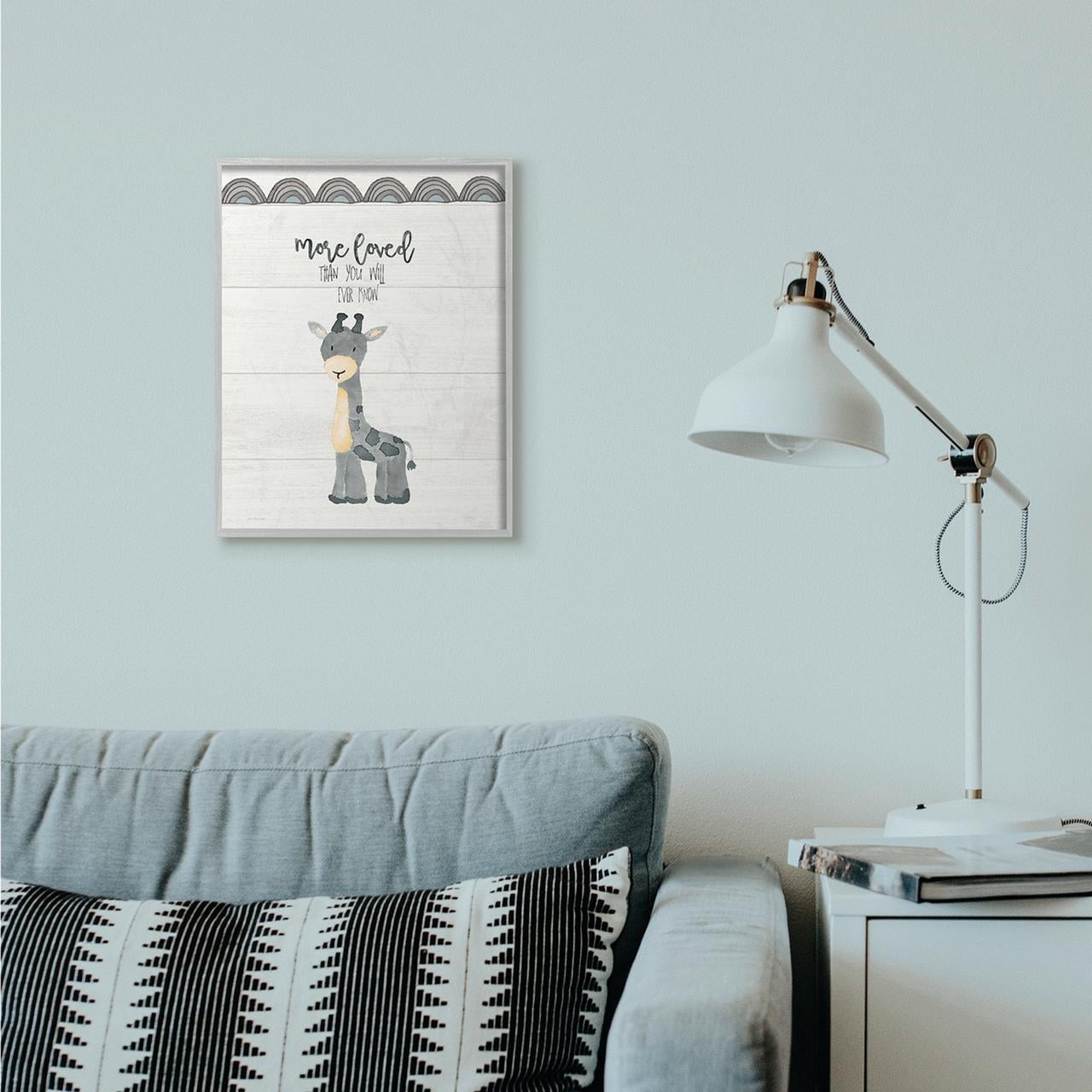 Stupell Industries More Loved Giraffe Cartoon Family Design Graphic Art Gray Framed Art Print Wall Art, 16x20, by Jo Moulton