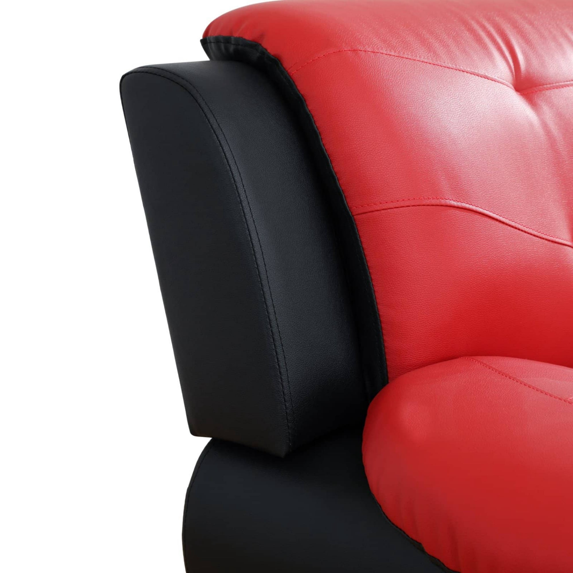BSHTI 42” Faux Leather Modern Sofa Couch with Leather Upholstery, Solid Wood Frame, Adjustable Backrest 110–115° for Living Room （Red）