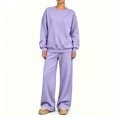 thumbnail image 2 of Women's Cute Sweat Sets Round Neck Sweatshirt and Pants Set, 2 Piece Sweat Suit with Pockets, Lounge Set for Fall Winter Light Purple S, 2 of 5
