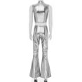 thumbnail image 5 of Kaerm Womens 70s Disco Vintage Dance Outfits PVC Leather Crop Tank Tops Bell Bottoms Flared Pants Set Silver XXL, 5 of 7