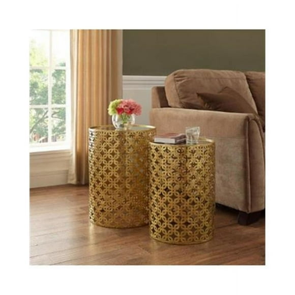 LinonHomeDecor AHW807AS1 Round Gold Nested Tables With Mirror Tops