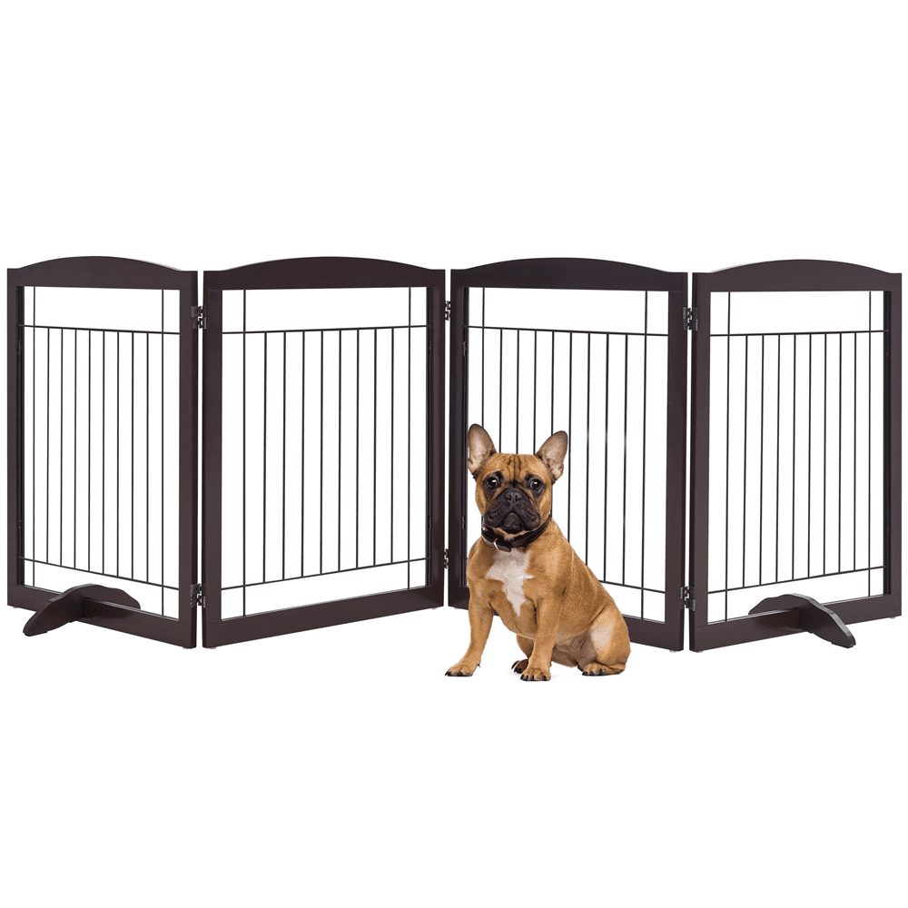 Yaheetech 31.5" H Dog Gate 4-Panel Pet Gate Indoor with 2 Support feet, Espresso